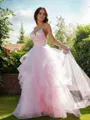 A-line V-Neck Sleeveless Simple Floor-Length Tulle Prom Dresses