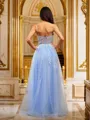 A-line V-Neck Simple Sleeveless Floor-Length Tulle Prom Dresses