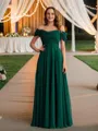 A-line Off-the-Shoulder Delicate Sleeveless Floor-Length 30D Chiffon Prom Dresses