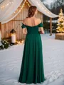 A-line Off-the-Shoulder Delicate Sleeveless Floor-Length 30D Chiffon Prom Dresses