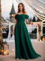 A-line Off-the-Shoulder Delicate Sleeveless Floor-Length 30D Chiffon Prom Dresses