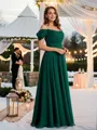 A-line Off-the-Shoulder Delicate Sleeveless Floor-Length 30D Chiffon Prom Dresses