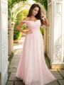 A-line Off-the-Shoulder Sleeveless Floor-Length Stunning Tulle Prom Dresses