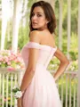 A-line Off-the-Shoulder Sleeveless Floor-Length Stunning Tulle Prom Dresses
