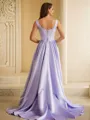 A-line Straps Balanced Sleeveless Sweep Train Satin Prom Dresses