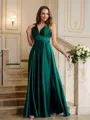 A-line V-Neck Dazzling Sleeveless Floor-Length Silk like Satin Prom Dresses