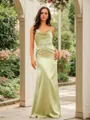 Sheath/Column Spaghetti Straps Streamlined Sleeveless Floor-Length Open Back Silk like Satin Prom Dresses