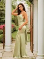 Sheath/Column Spaghetti Straps Streamlined Sleeveless Floor-Length Open Back Silk like Satin Prom Dresses