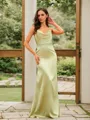 Sheath/Column Spaghetti Straps Streamlined Sleeveless Floor-Length Open Back Silk like Satin Prom Dresses