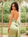 Sheath/Column Spaghetti Straps Streamlined Sleeveless Floor-Length Open Back Silk like Satin Prom Dresses