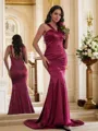 Sheath/Column Halter Sleeveless Sweep Train Silk like Satin Confident Prom Dresses
