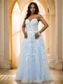 A-line Classy Off-the-Shoulder Sleeveless Floor-Length Tulle Prom Dresses