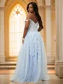 A-line Classy Off-the-Shoulder Sleeveless Floor-Length Tulle Prom Dresses