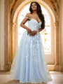 A-line Classy Off-the-Shoulder Sleeveless Floor-Length Tulle Prom Dresses