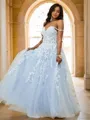 A-line Classy Off-the-Shoulder Sleeveless Floor-Length Tulle Prom Dresses