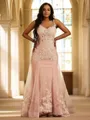 Fashion Sheath/Column Straps Sleeveless Sweep Train Tulle Prom Dresses