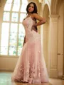 Fashion Sheath/Column Straps Sleeveless Sweep Train Tulle Prom Dresses