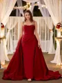 Sheath/Column Spaghetti Straps Elegant Sleeveless Chapel Train Satin Prom Dresses