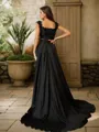 A-line Off-the-Shoulder Elegant Sleeveless Sweep Train Silk like Satin Prom Dresses