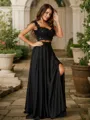 A-line Off-the-Shoulder Elegant Sleeveless Sweep Train Silk like Satin Prom Dresses