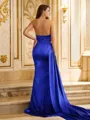 Sheath/Column Strapless Effortless Sleeveless Sweep Train Silk like Satin Prom Dresses