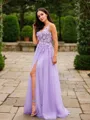 A-line V-Neck Flattering Sleeveless Floor-Length Tulle Prom Dresses