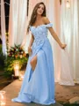 A-line Off-the-Shoulder Beautiful Sleeveless Sweep Train Chiffon Prom Dresses