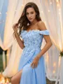 A-line Off-the-Shoulder Beautiful Sleeveless Sweep Train Chiffon Prom Dresses