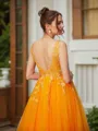 A-line V-Neck Chic Sleeveless Floor-Length Tulle Prom Dresses