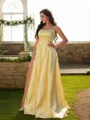 A-line Spaghetti Straps Sleeveless Sweep Train Refined Satin Prom Dresses