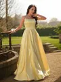A-line Spaghetti Straps Sleeveless Sweep Train Refined Satin Prom Dresses