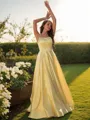 A-line Spaghetti Straps Sleeveless Sweep Train Refined Satin Prom Dresses
