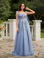 A-line Straps Flowing Sleeveless Floor-Length Tulle Prom Dresses