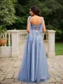 A-line Straps Flowing Sleeveless Floor-Length Tulle Prom Dresses