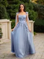 A-line Straps Flowing Sleeveless Floor-Length Tulle Prom Dresses
