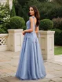 A-line Straps Flowing Sleeveless Floor-Length Tulle Prom Dresses