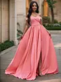 A-line Off-the-Shoulder Sleeveless Court Train Chic Satin Prom Dresses