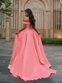 A-line Off-the-Shoulder Sleeveless Court Train Chic Satin Prom Dresses