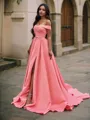 A-line Off-the-Shoulder Sleeveless Court Train Chic Satin Prom Dresses