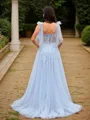 A-line Straps Charming Sleeveless Sweep Train Tulle Prom Dresses