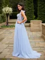 A-line Straps Charming Sleeveless Sweep Train Tulle Prom Dresses