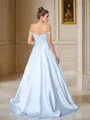 Ball Gown Off-the-Shoulder Flowy Sleeveless Sweep Train Satin Prom Dresses