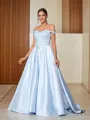 Ball Gown Off-the-Shoulder Flowy Sleeveless Sweep Train Satin Prom Dresses