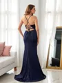 Sheath/Column V-Neck Alluring Sleeveless Sweep Train Charmeuse Prom Dresses
