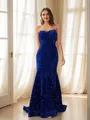 Sheath/Column Sweetheart sparking Sleeveless Sweep Train Velvet Sequins Prom Dresses