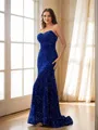 Sheath/Column Sweetheart sparking Sleeveless Sweep Train Velvet Sequins Prom Dresses