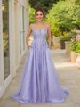 A-line Straps Perfect Sleeveless Court Train Tulle Prom Dresses