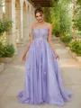A-line Straps Perfect Sleeveless Court Train Tulle Prom Dresses