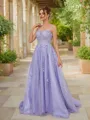 A-line Straps Perfect Sleeveless Court Train Tulle Prom Dresses