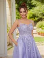 A-line Straps Perfect Sleeveless Court Train Tulle Prom Dresses